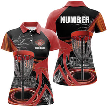 Load image into Gallery viewer, Womens disc golf polo shirts custom lightning thunder disc golf basket, disc golf jersey | Red NQS8528