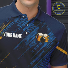 Load image into Gallery viewer, Blue and Yellow Pattern Bowling Shirt For Men Custom Here For The Beer Funny Bowling Tournament Shirt NQS10717