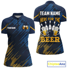 Load image into Gallery viewer, Blue and Yellow Pattern Women Bowling Shirt Custom Here For The Beer Funny Bowling Tournament Shirt NQS10717