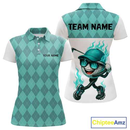 Turquoise argyle pattern Funny Flame Golf polo shirt for Women Custom team ladies Golf attire NQS11102