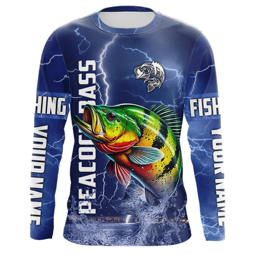 Peacock Bass Fishing blue lightning jerseys custom performance Long Sleeve tournament fishing shirts NQS9237