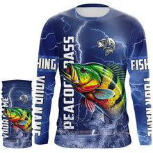Load image into Gallery viewer, Peacock Bass Fishing blue lightning jerseys custom performance Long Sleeve tournament fishing shirts NQS9237
