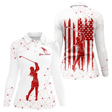 Load image into Gallery viewer, Red and White Pattern American Flag Women Golf Polo Shirts custom patriotic golf attire for ladies NQS9243