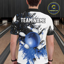 Load image into Gallery viewer, Black and White Men Bowling Polo, Quarter Zip Shirt Custom bowling jersey, mens bowling outfit | Blue NQS11305