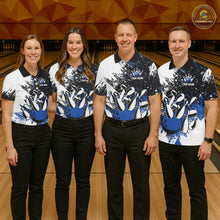 Load image into Gallery viewer, Black and White Men Bowling Polo, Quarter Zip Shirt Custom bowling jersey, mens bowling outfit | Blue NQS11305
