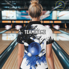 Load image into Gallery viewer, Black &amp; White Women Bowling Polo, 1/4 Zip Shirts Custom bowling jersey, girls bowling outfit | Blue NQS11305