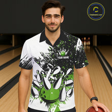 Load image into Gallery viewer, Black &amp; White Women Bowling Hawaiian Shirt Custom bowling button-up shirt, bowling outfit | Green NQS11306