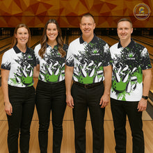 Load image into Gallery viewer, Black &amp; White Men Bowling Polo, Quarter Zip Shirt Custom bowling jersey, mens bowling outfit | Green NQS11306