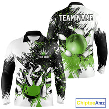 Load image into Gallery viewer, Black &amp; White Men Bowling Polo, Quarter Zip Shirt Custom bowling jersey, mens bowling outfit | Green NQS11306
