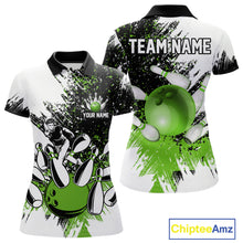 Load image into Gallery viewer, Black &amp; White Women Bowling Polo, 1/4 Zip Shirts Custom bowling jersey, girls bowling outfit | Green NQS11306