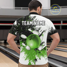 Load image into Gallery viewer, Black &amp; White Men Bowling Polo, Quarter Zip Shirt Custom bowling jersey, mens bowling outfit | Green NQS11306