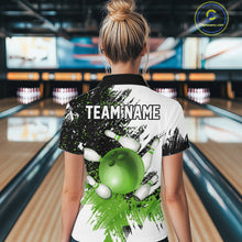Load image into Gallery viewer, Black &amp; White Women Bowling Polo, 1/4 Zip Shirts Custom bowling jersey, girls bowling outfit | Green NQS11306