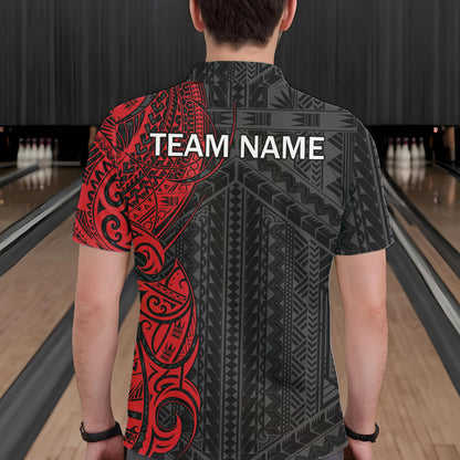 Black and Red Tribal pattern Mens Bowling Shirts Custom Bowling outfit men Team bowling league jersey NQS9738