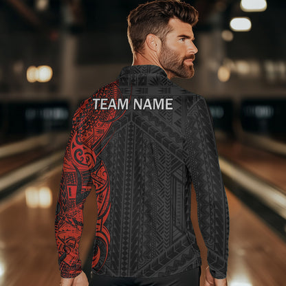 Black and Red Tribal pattern Mens Bowling Shirts Custom Bowling outfit men Team bowling league jersey NQS9738