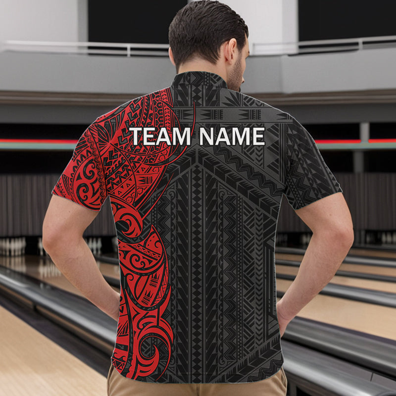 Black and Red Tribal pattern Mens Bowling Shirts Custom Bowling outfit men Team bowling league jersey NQS9738
