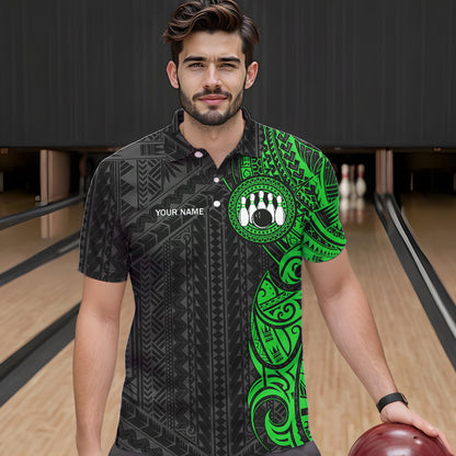 Black and Green Tribal pattern Mens Bowling Shirts Custom Bowling outfit men Team bowling league jersey NQS9739