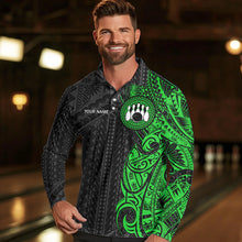 Load image into Gallery viewer, Black and Green Tribal pattern Mens Bowling Shirts Custom Bowling outfit men Team bowling league jersey NQS9739