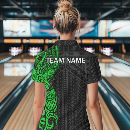 Black and Green Tribal pattern Womens Bowling Shirts Custom Bowling outfit ladies Team bowling jerseys NQS9739