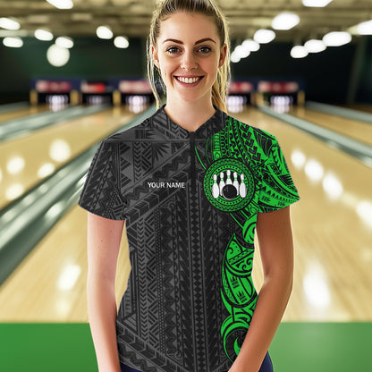 Black and Green Tribal pattern Womens Bowling Shirts Custom Bowling outfit ladies Team bowling jerseys NQS9739