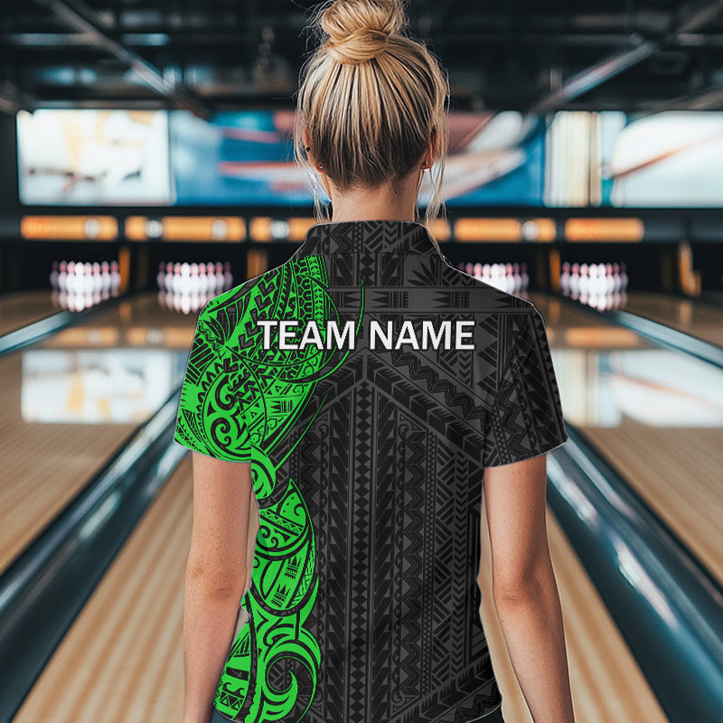 Black and Green Tribal pattern Womens Bowling Shirts Custom Bowling outfit ladies Team bowling jerseys NQS9739