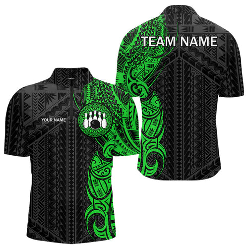 Black and Green Tribal pattern Mens Bowling Shirts Custom Bowling outfit men Team bowling league jersey NQS9739