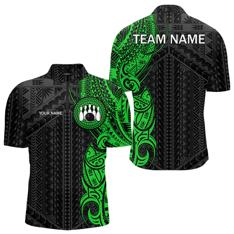 Black and Green Tribal pattern Mens Bowling Shirts Custom Bowling outfit men Team bowling league jersey NQS9739