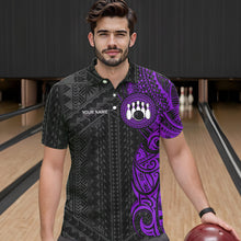 Load image into Gallery viewer, Black and Purple Tribal pattern Men Bowling Shirt Custom Bowling outfit men Team bowling league jersey NQS9740