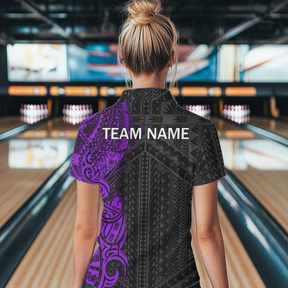 Black and Purple Tribal pattern Womens Bowling Shirts Custom Bowling outfit ladies Team bowling jersey NQS9740