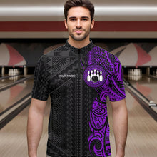 Load image into Gallery viewer, Black and Purple Tribal pattern Men Bowling Shirt Custom Bowling outfit men Team bowling league jersey NQS9740