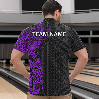 Black and Purple Tribal pattern Men Bowling Shirt Custom Bowling outfit men Team bowling league jersey NQS9740