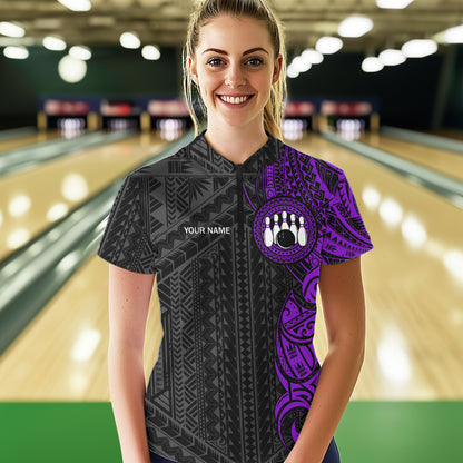 Black and Purple Tribal pattern Womens Bowling Shirts Custom Bowling outfit ladies Team bowling jersey NQS9740