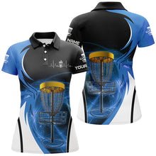 Load image into Gallery viewer, Womens disc golf polo shirt custom disc golf basket, personalized disc golf gifts | Blue NQS5312