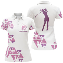 Load image into Gallery viewer, White and pink triangle pattern Womens golf polo shirts custom ladies golf tops NQS5316