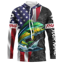 Load image into Gallery viewer, American Flag Mahi Mahi Fishing Custom long sleeve performance Fishing Shirt, Dorado Fishing jersey NQS7885