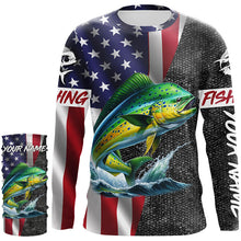 Load image into Gallery viewer, American Flag Mahi Mahi Fishing Custom long sleeve performance Fishing Shirt, Dorado Fishing jersey NQS7885