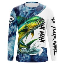 Load image into Gallery viewer, Mahi Mahi Fishing blue ocean sea wave camo Custom long sleeve performance fishing jerseys shirts NQS7886