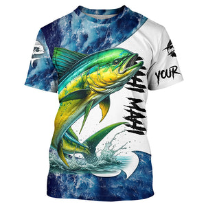 Mahi Mahi Fishing blue ocean sea wave camo Custom long sleeve performance fishing jerseys shirts NQS7886