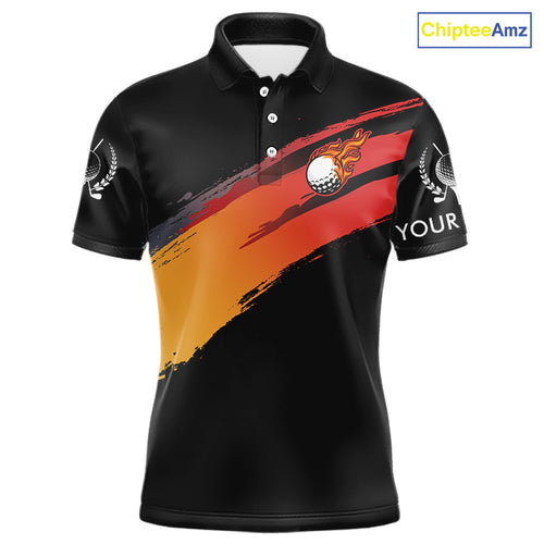 Black and Orange gradient flame golf ball Men golf polo shirts custom mens golf clothes, golfer gifts NQS10168