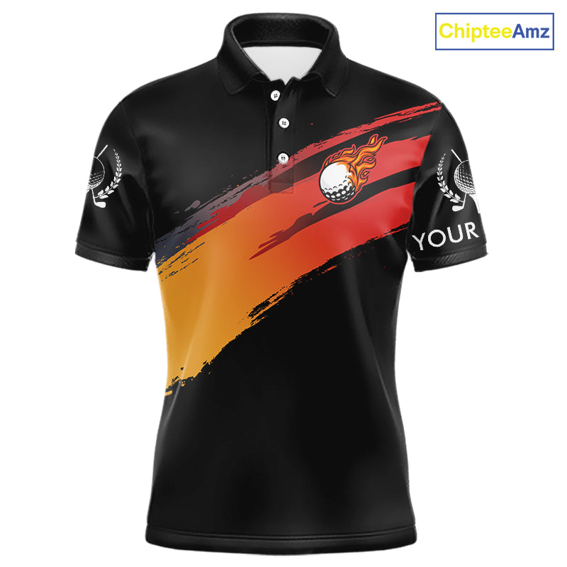 Black and Orange gradient flame golf ball Men golf polo shirts custom mens golf clothes, golfer gifts NQS10168