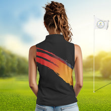 Load image into Gallery viewer, Black and Orange gradient flame golf ball Women sleeveless polo shirt custom ladies golf clothes NQS10168