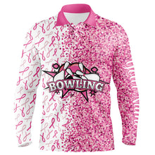Load image into Gallery viewer, Pink glitter ribbon pattern Custom Bowing Shirts For Men, Breast Cancer Awareness bowling jerseys NQS8104
