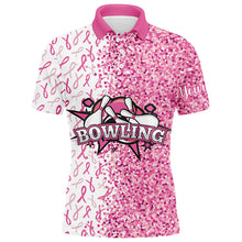Load image into Gallery viewer, Pink glitter ribbon pattern Custom Bowing Shirts For Men, Breast Cancer Awareness bowling jerseys NQS8104