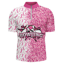 Load image into Gallery viewer, Pink glitter ribbon pattern Custom Bowing Shirts For Men, Breast Cancer Awareness bowling jerseys NQS8104
