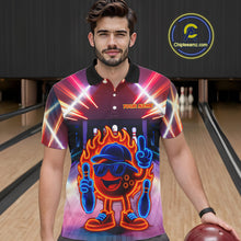 Load image into Gallery viewer, Funny Flame Neon Bowling Ball Mens Bowling Polo, Quarter Zip Shirts Custom Bowling Team jersey NQS10306