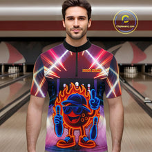 Load image into Gallery viewer, Funny Flame Neon Bowling Ball Mens Bowling Polo, Quarter Zip Shirts Custom Bowling Team jersey NQS10306