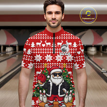 Load image into Gallery viewer, Funny Santa Christmas Mens Bowling Polo, Quarter Zip Shirts Custom Team Bowling Jersey | Red NQS10936
