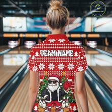 Load image into Gallery viewer, Funny Santa Christmas Women Bowling Polo, Quarter Zip Shirt Custom Team Bowling Jersey | Red NQS10936