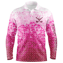 Load image into Gallery viewer, Mens golf polos shirts custom name Pink pattern golf apparel, cool polo shirts for mens NQS9248