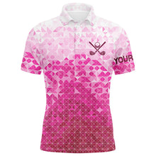 Load image into Gallery viewer, Mens golf polos shirts custom name Pink pattern golf apparel, cool polo shirts for mens NQS9248