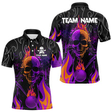 Load image into Gallery viewer, Personalized Purple Flame Skull Bowling Polo, Quarter Zip Shirts For Men Custom Team Bowling Jerseys NQS9252